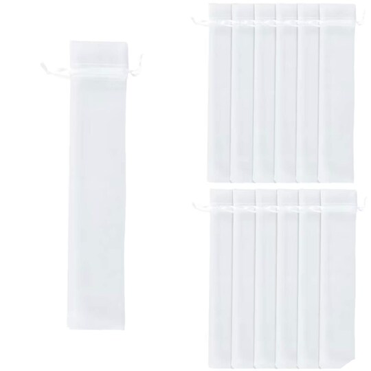 Large White 2 1/4" x 11 1/2" Organza Drawstring Bags for Hand Fans